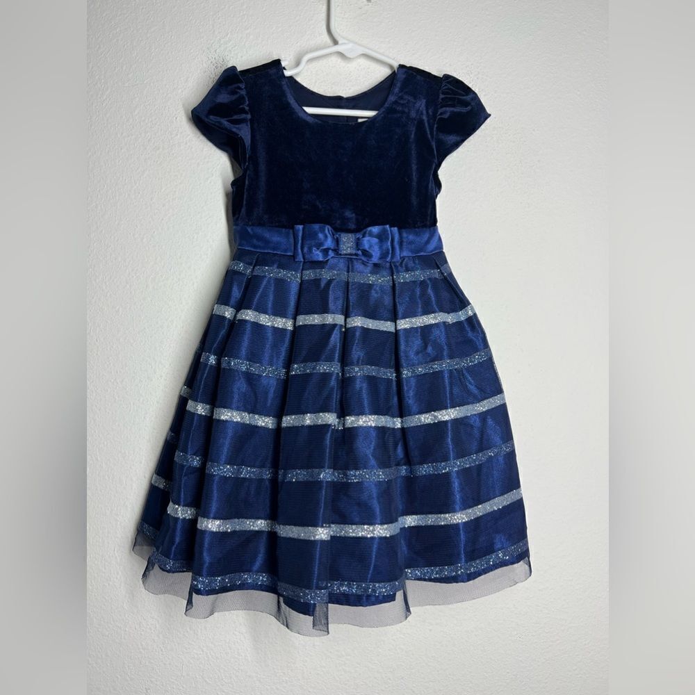 EUC Joan Michele Blue Glitter StripeBow Special Occasion Dress Size 3T